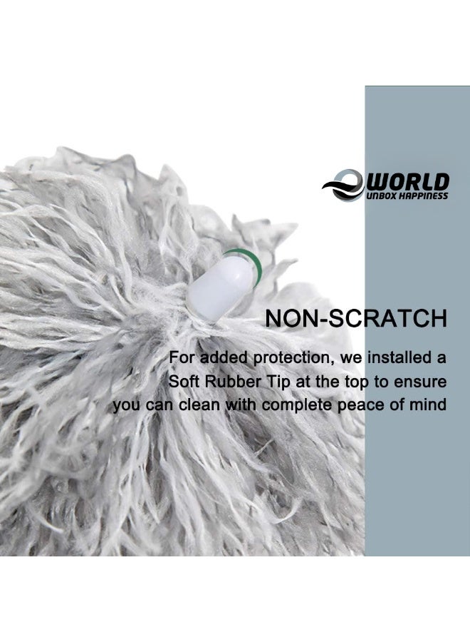إي وورلد منفضة غبار من الألياف الدقيقة بمقبض قابل للتمديد 76–254 سم | منفضة برأس مرن لتنظيف السقف والمروحة والأثاث | قابلة للغسل، لا تخدش الأسطح، باللون الرمادي - Image 3