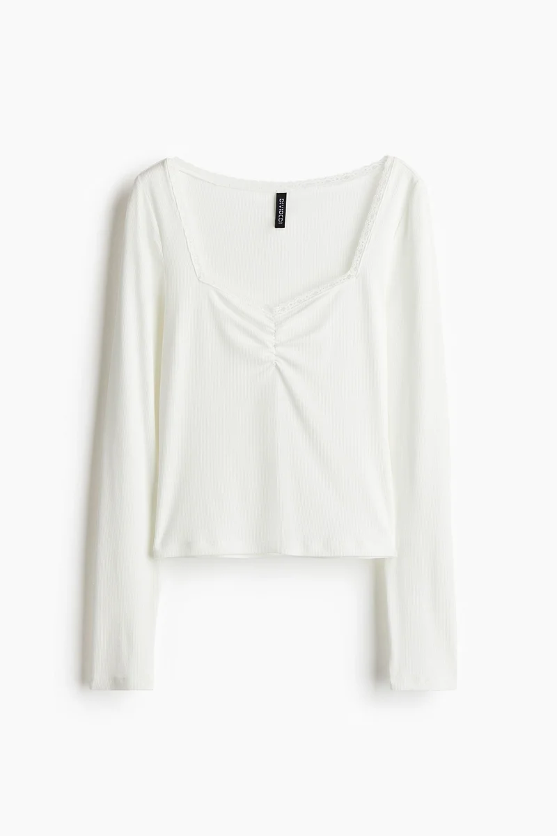 H&M Lace-Trimmed Ribbed Top