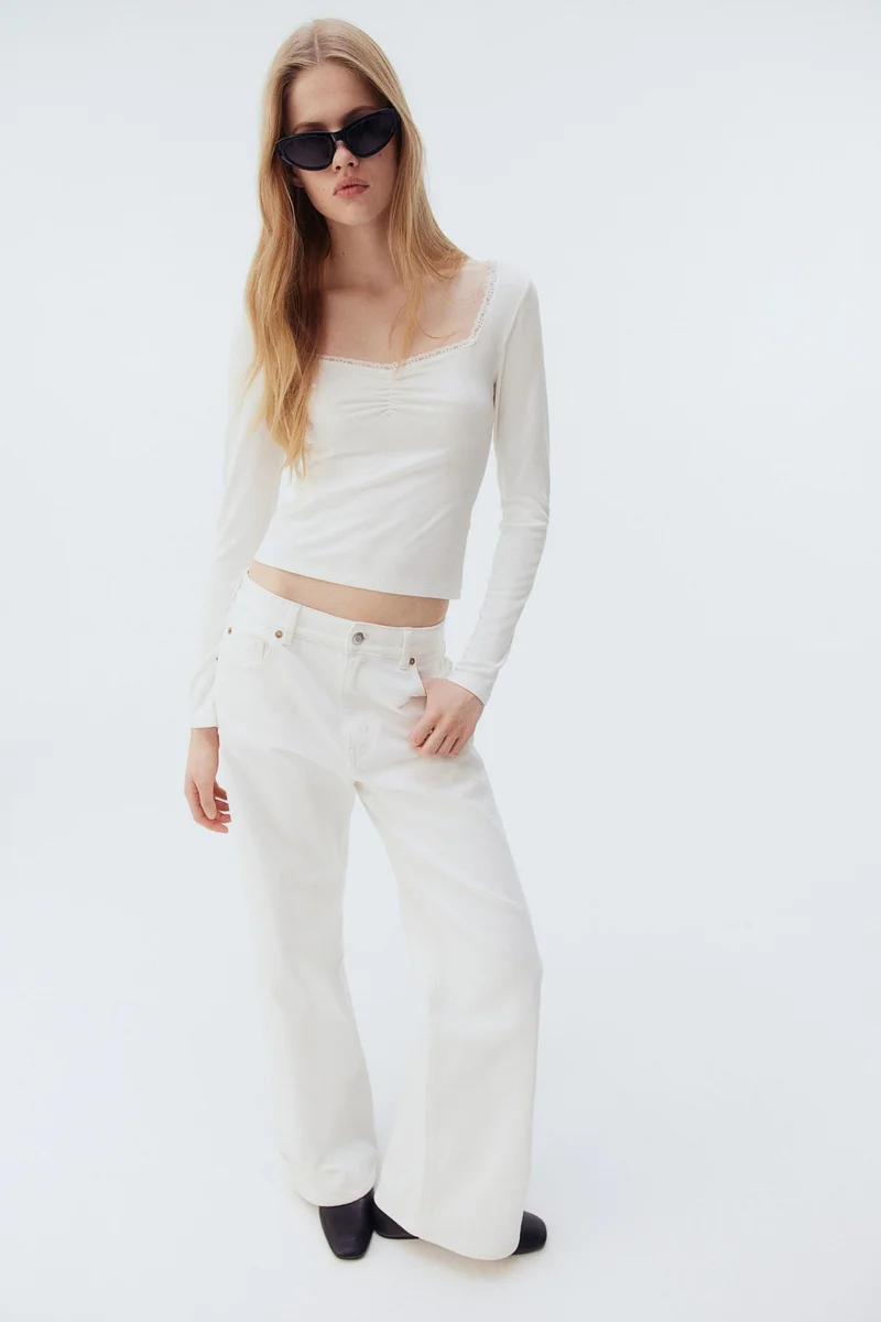 H&M Lace-Trimmed Ribbed Top