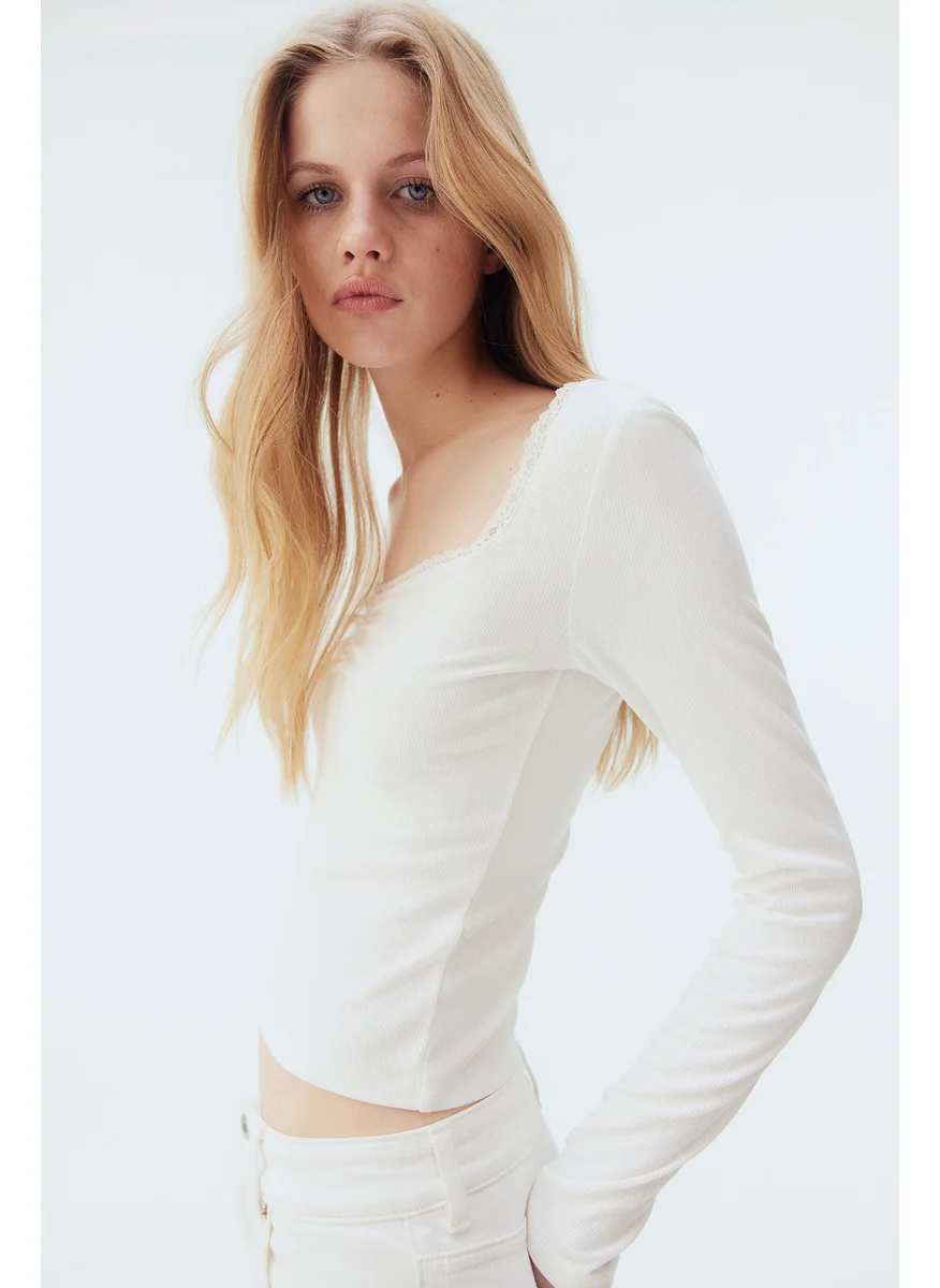 اتش اند ام Lace-Trimmed Ribbed Top