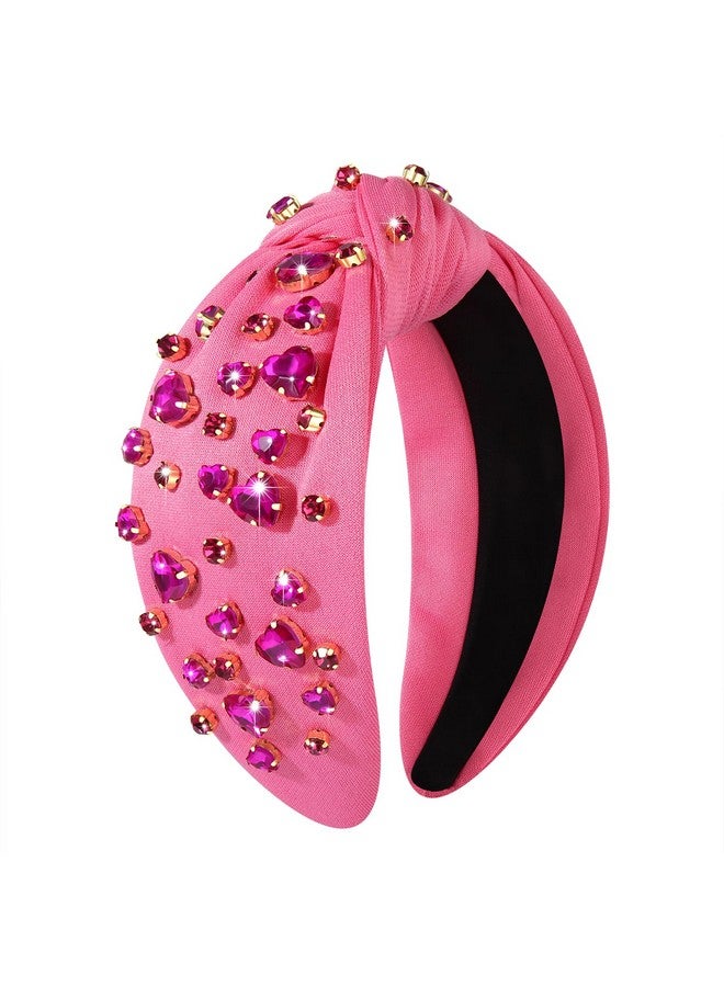 MOLOCH Pink Heart Headband For Women Rhinestone Conversation Love Heart Headbands Crystal Knotted Bejeweled Wide Velvet Fashion Hairband Valentines Day Country Concert Hair Accessories - Image 1
