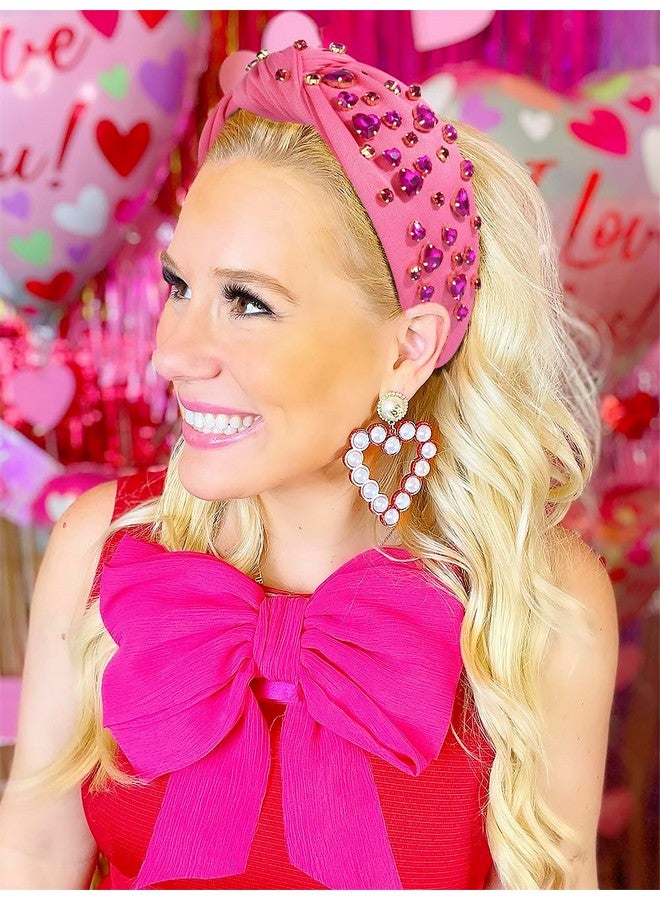 MOLOCH Pink Heart Headband For Women Rhinestone Conversation Love Heart Headbands Crystal Knotted Bejeweled Wide Velvet Fashion Hairband Valentines Day Country Concert Hair Accessories - Image 2