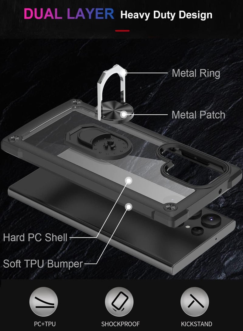 روك بو حافظة حماية من الأكريليك شديدة التحمل مع مسند مغناطيسي لهاتف سامسونج جالاكسي S24 الترا - أسود - Image 2