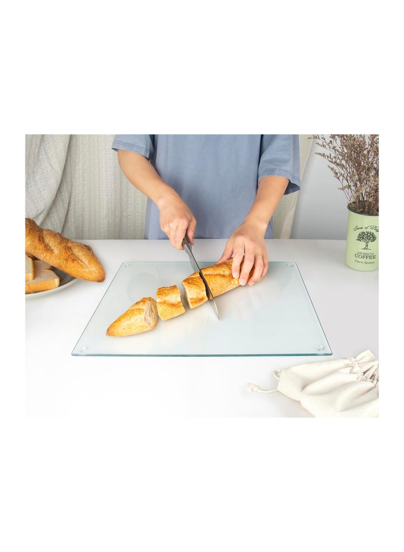 Kitchenville لوح تقطيع زجاجي من كيتشنفيل، مقاس 40×30 سم: واقي زجاجي شفاف لأسطح العمل للمطابخ - واقيات زجاجية متينة وصحية لأسطح العمل - مقاومة للخدش والحرارة وسهلة التنظيف - Image 2