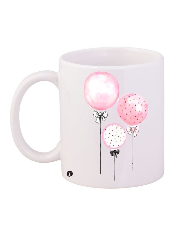 RYN Balloon Printed Coffee Mug White/Pink/Black 11ounce