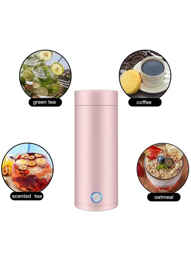 عربست غلاية كهربائية صغيرة للسفر، غلاية كهربائية محمولة لغلي الماء سعة 400 مل، غلاية ماء مع خاصية الحفاظ على السخونة، غلاية شاي صغيرة مع غليان سريع وإغلاق تلقائي (وردي) - Image 3