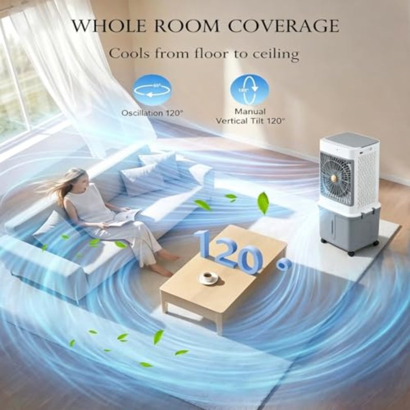 Evaporative Air Cooler 3-Speed Cooling Fan with Remote Touch Control 120 Oscillation 7H Timer Portable AC Unit 35L Water Tank + 4 Ice Boxes Fragrance Function For Home and Office - Image 5