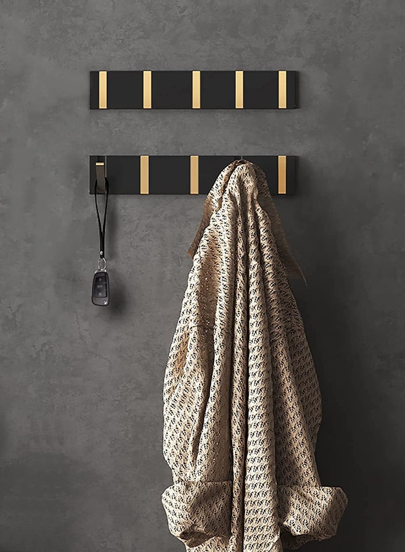 Wall-Mounted 5-Hook Black Coat Rack - Foldable Towel Hanger for Bathroom, Small Entrance, and Clothes Rail - Space-Saving Aluminum Design for Coats, Hats, and Backpacks. - Image 4