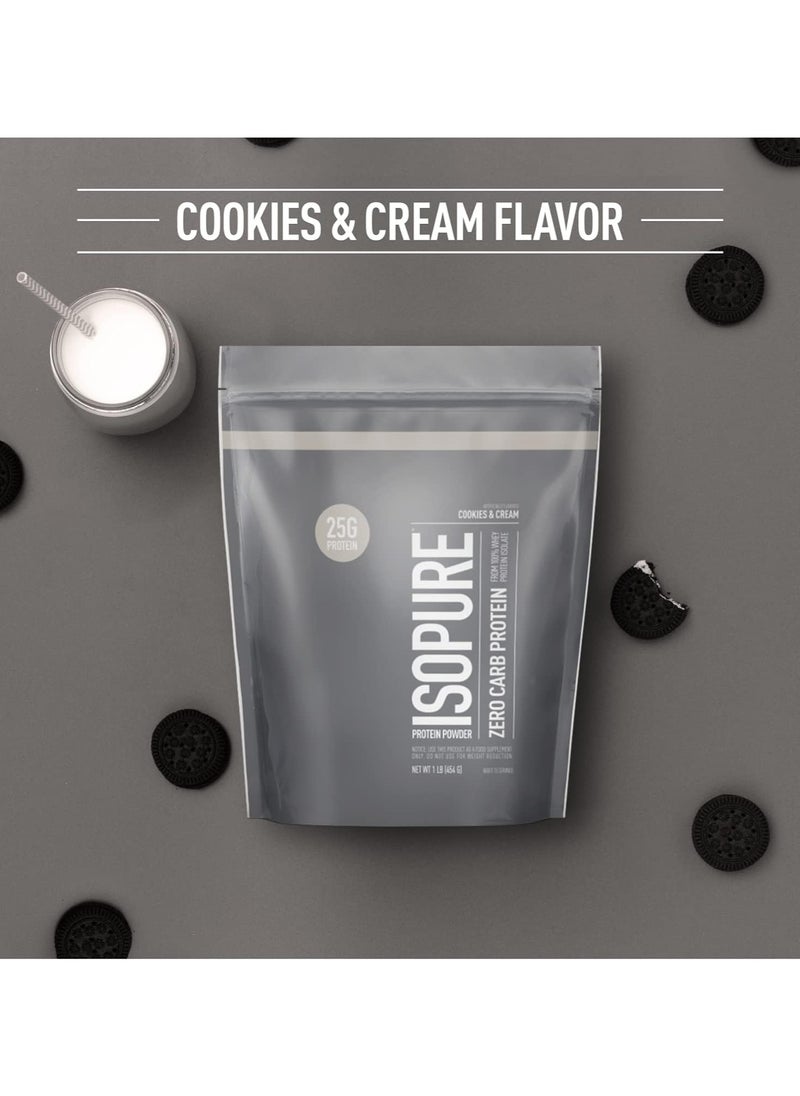 Natures Best - Natures Best Isopure, Whey Protein Isolate , Zero Carb Protein Powder, Cookies & Cream, 1 lb (454 g) - Image 1