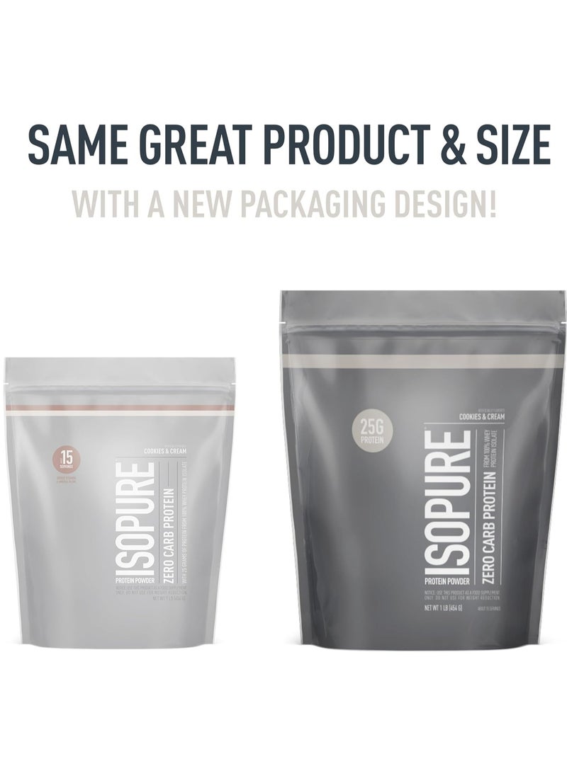 Natures Best - Natures Best Isopure, Whey Protein Isolate , Zero Carb Protein Powder, Cookies & Cream, 1 lb (454 g) - Image 1