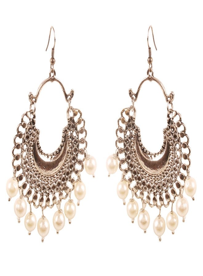 Touchstone NEW! Touchstone Indian Bollywood Exotic Hand Curved Wire Work Trend Setter Faux Blue Sapphire Faceted Glass Drop Designer Jewelry Earrings In Antique Gold Tone For Women. - Image 1