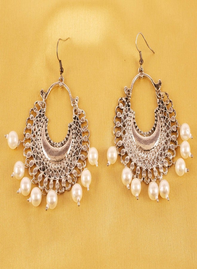 Touchstone NEW! Touchstone Indian Bollywood Exotic Hand Curved Wire Work Trend Setter Faux Blue Sapphire Faceted Glass Drop Designer Jewelry Earrings In Antique Gold Tone For Women. - Image 3