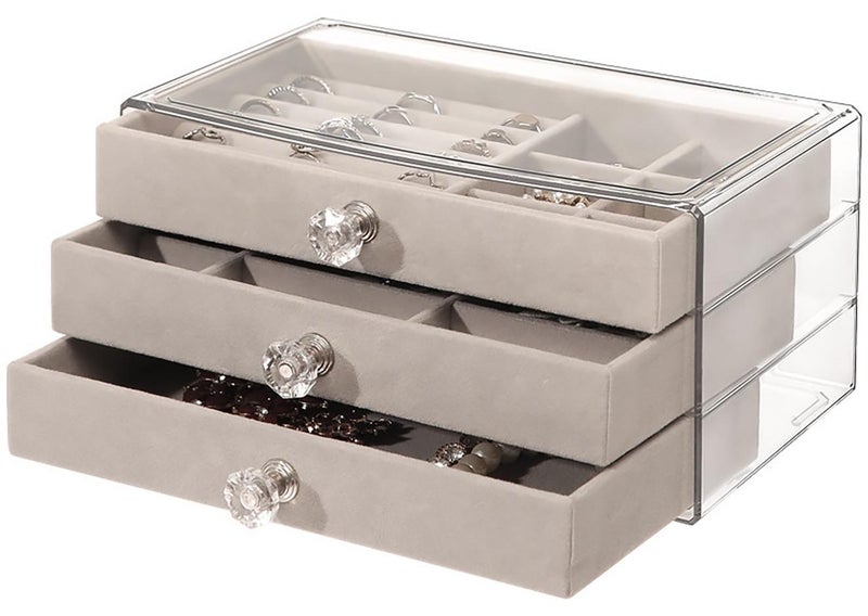 صندوق مجوهرات نسائي متعدد الوظائف لتخزين وتنظيم المجوهرات من الفلانيل المخملي للأقراط والخواتم والقلادات والأساور وصينية تخزين المجوهرات - Image 1