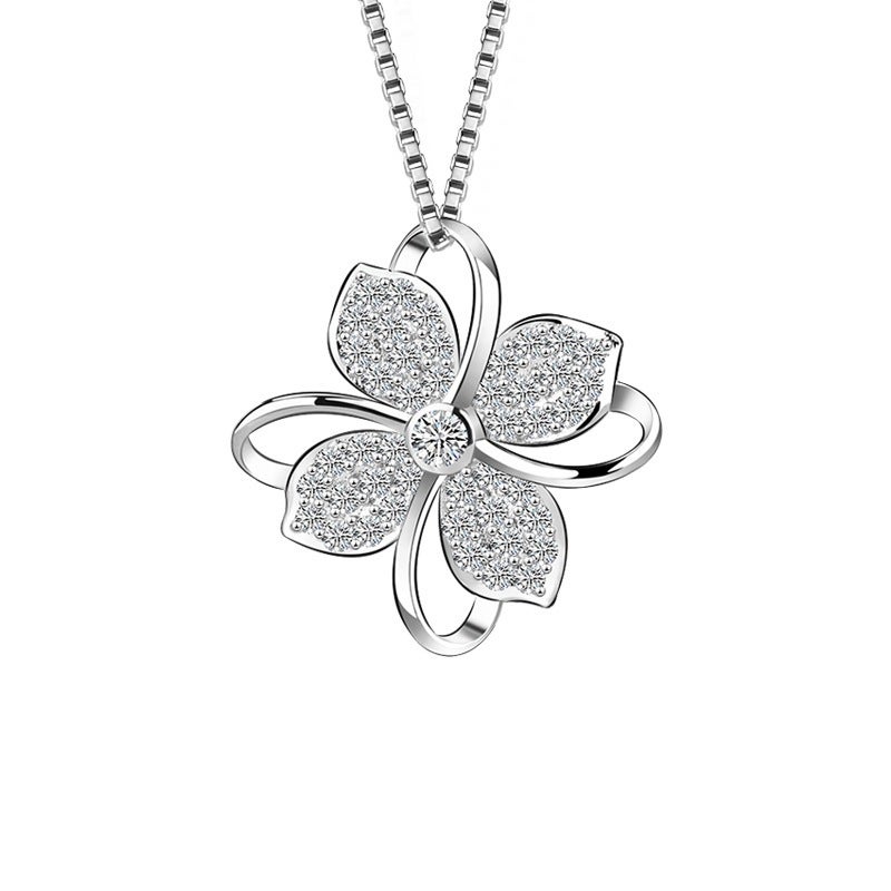 Generic Zhen Rong new Korean lucky four-leaf clover micro-inlay pendant plated 925 silver necklace jewelry wholesale a generation of hair Four-leaf clover pendant [without chain]] 