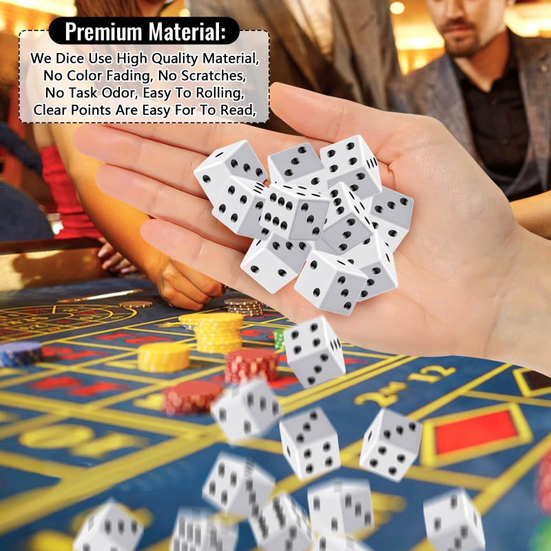 Rerdeim 60 Pieces Standard Dice, 16mm Bulk White Opaque Black Pips Six Sided Dice Set, for Rolling, Group Event, Board Games, Classroom Math - Image 3