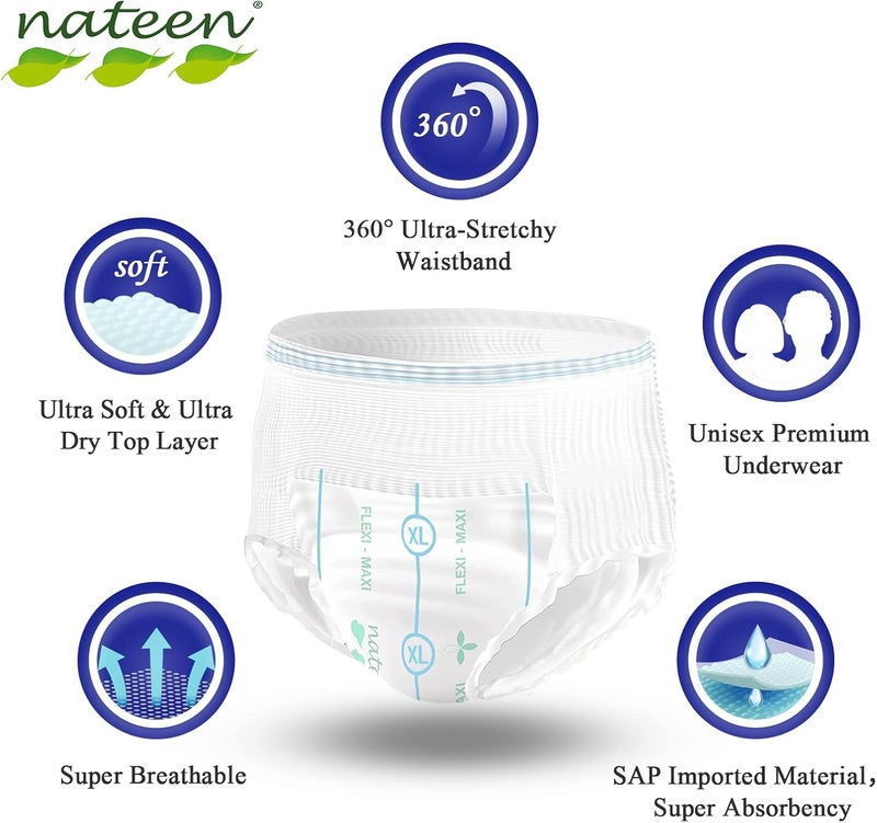 nateen Flexi Maxi Adult Incontinence Underwear Unisex Pullups Maximum Absorbency Underwear Overnight Leak Protection XLarge 10 Count - Image 4