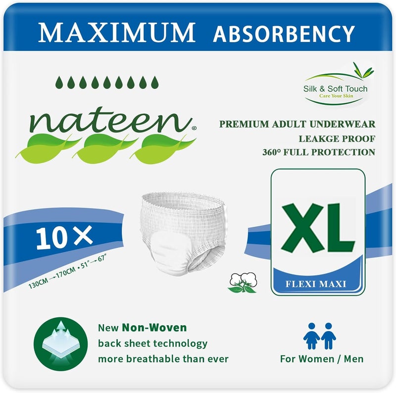 nateen Flexi Maxi Adult Incontinence Underwear Unisex Pullups Maximum Absorbency Underwear Overnight Leak Protection XLarge 10 Count - Image 1