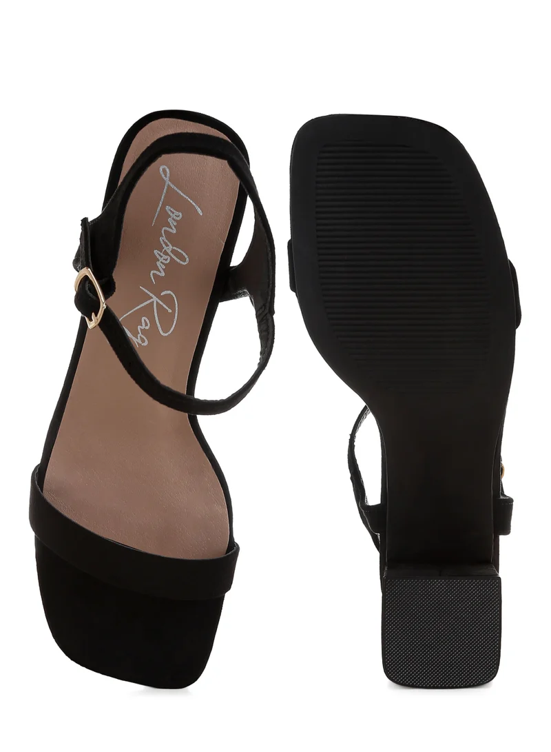 London Rag Square Toe Block Heels in Black