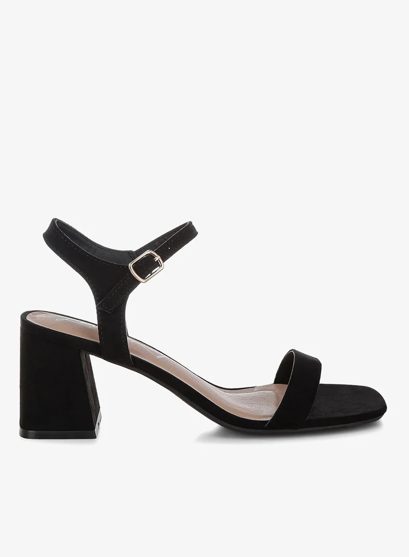 Square Toe Block Heels in Black