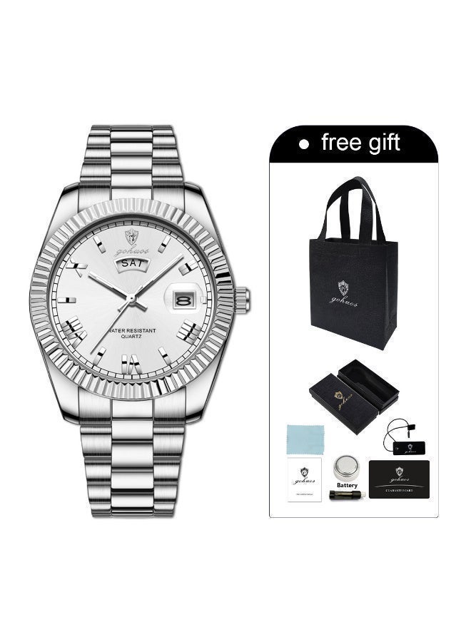 جوهوس ساعات رجالية، ساعة يد كلاسيكية فاخرة من أفضل العلامات التجارية، مصنوعة من الفولاذ المقاوم للصدأ، مقاومة للماء، تعمل بالكوارتز - 40 مم - هدية للأب أو الصديق - Image 3