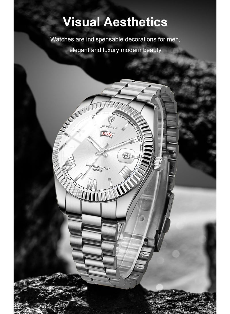 جوهوس ساعات رجالية، ساعة يد كلاسيكية فاخرة من أفضل العلامات التجارية، مصنوعة من الفولاذ المقاوم للصدأ، مقاومة للماء، تعمل بالكوارتز - 40 مم - هدية للأب أو الصديق - Image 4