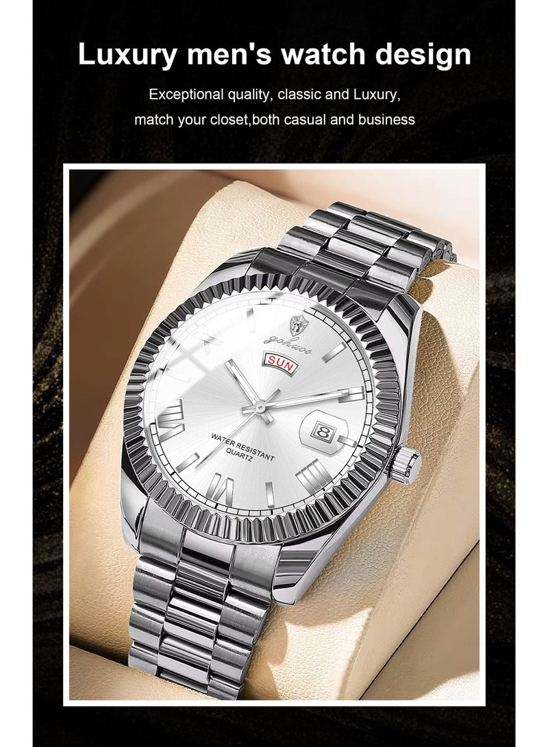 جوهوس ساعات رجالية، ساعة يد كلاسيكية فاخرة من أفضل العلامات التجارية، مصنوعة من الفولاذ المقاوم للصدأ، مقاومة للماء، تعمل بالكوارتز - 40 مم - هدية للأب أو الصديق - Image 5