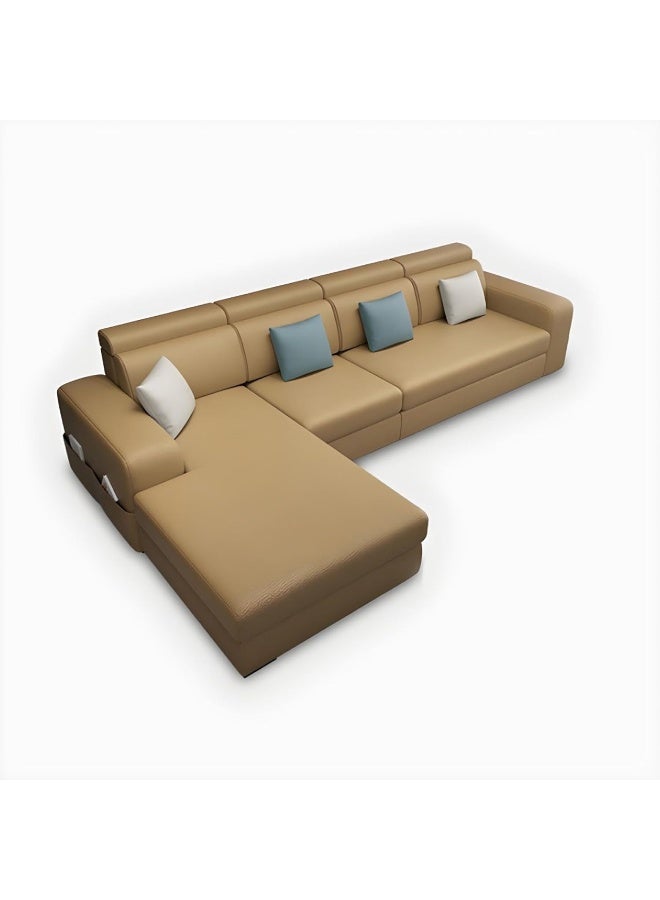 Poppins Home Stylish Retro 4-Seater Sofa with Chaise Lounge  Square Arm Design in Premium Fabric Upholstery (Coffee, RIGHT BED) - Image 4