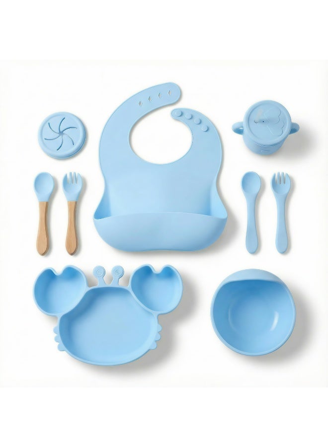 9-Piece Ultimate Silicone Baby Feeding Set - Crab Suction Plate, Bowl, Training Cup with Straw, Snack Lid, Adjustable Bib, and 4-Piece Ergonomic Utensils - BPA-Free & Microwave Safe