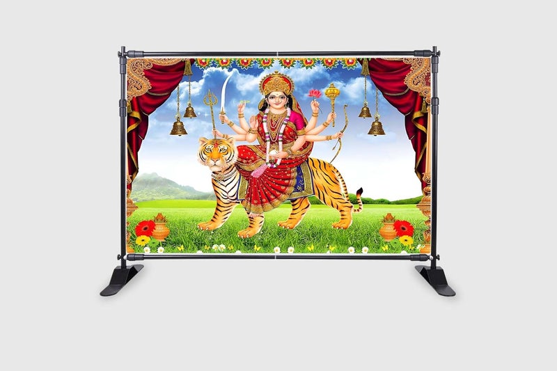 Backdropon قماش خلفية تصميم الإلهة مAA دورغا شيروالي مATA لتزيين البوجا التقليدي/ستارة خلفية للمهرجان بحجم 5 أقدام ارتفاع و8 أقدام عرض (5 * 8) - Image 2