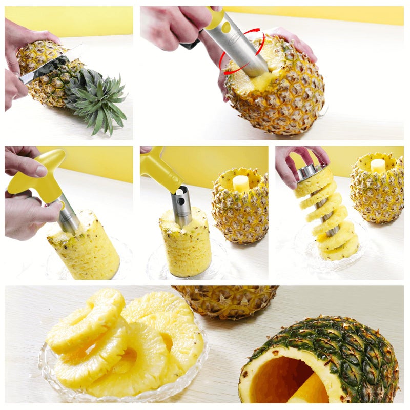Newness Focus on Stainless Steel Pineapple Corer, [Upgraded, Reinforced, Thicker Blade] Newness Premium Pineapple Corer Remover, Stainless Steel Pineapple Core Remover Kitchen Tool with Sharp Blade for Diced Fruit Rings, Yellow  - Image 4