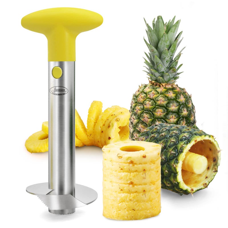 Newness Focus on Stainless Steel Pineapple Corer, [Upgraded, Reinforced, Thicker Blade] Newness Premium Pineapple Corer Remover, Stainless Steel Pineapple Core Remover Kitchen Tool with Sharp Blade for Diced Fruit Rings, Yellow  - Image 1