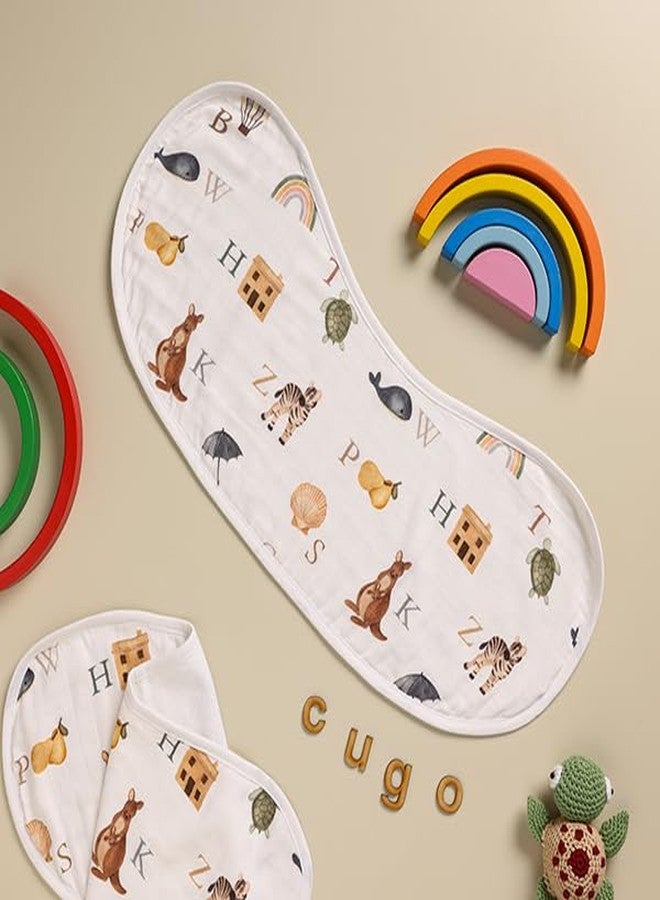 Cugo Organic Cotton and Bamboo Baby Burp Cloth, Dual-Layer Design with Muslin and Terry Cotton (Alphabets) - Image 1