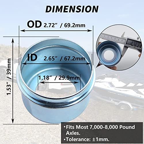 iBroPrat 2pcs Trailer Axle Dust Cap Cup Grease Cover 2.72" Hub with Extra 2 Rubber Plugs,Trailer Axle Wheel Hub and Bearing Dust Cap for Most 7000 to 8000 Pound Axles Dexter - Image 3