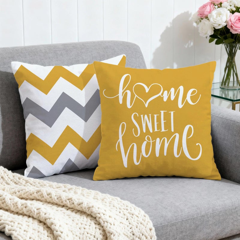 Hexagram Geometric Yellow Pillow Covers 18x18 Set of 4, Decorative Outdoor Boho Modern Throw Pillow Covers, Home Sweet Home Farmhouse Cushion Case for Couch Sofa Bedroom Indoor Decor(No Insert) - Image 2