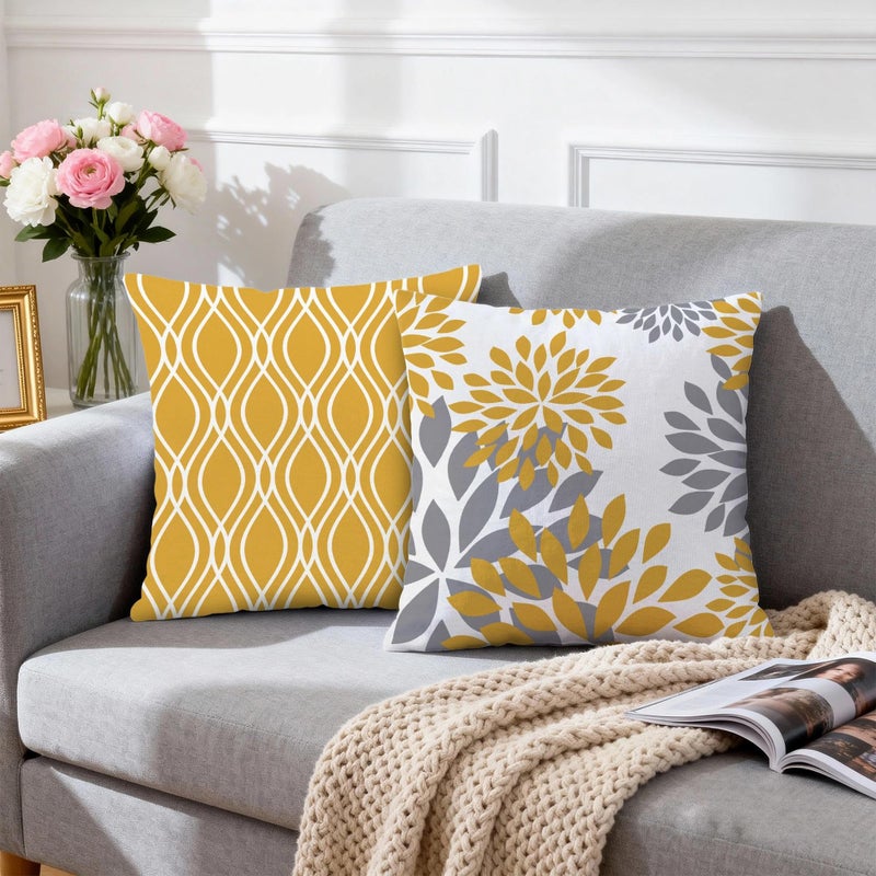 Hexagram Geometric Yellow Pillow Covers 18x18 Set of 4, Decorative Outdoor Boho Modern Throw Pillow Covers, Home Sweet Home Farmhouse Cushion Case for Couch Sofa Bedroom Indoor Decor(No Insert) - Image 3