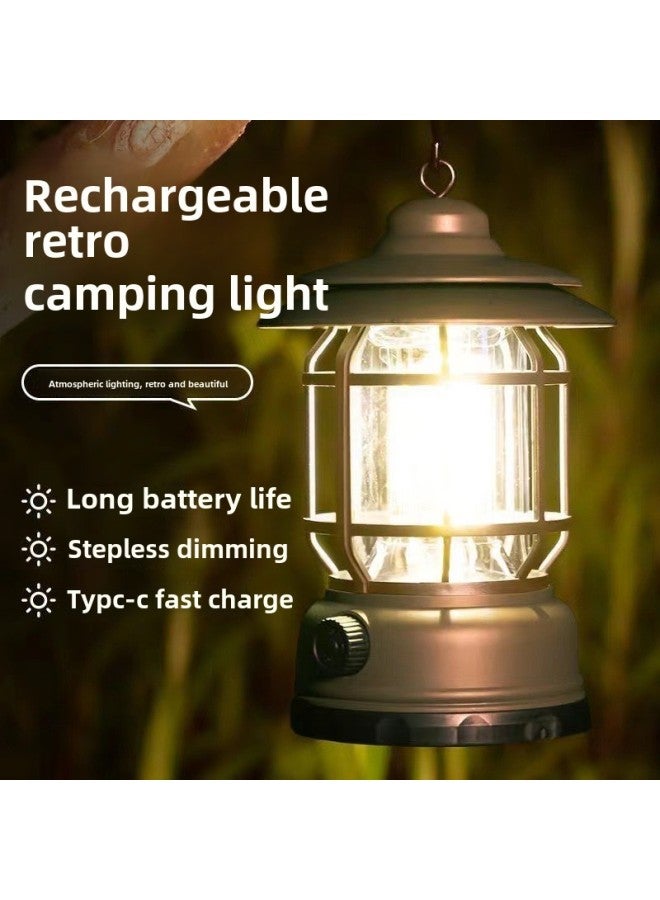 Outdoor Camping Lamp Portable Camping Ground Lamp Multifunctional Charging Tent Retro Lantern Atmosphere Lamp-Color:Ruby (rechargeable) - Image 2