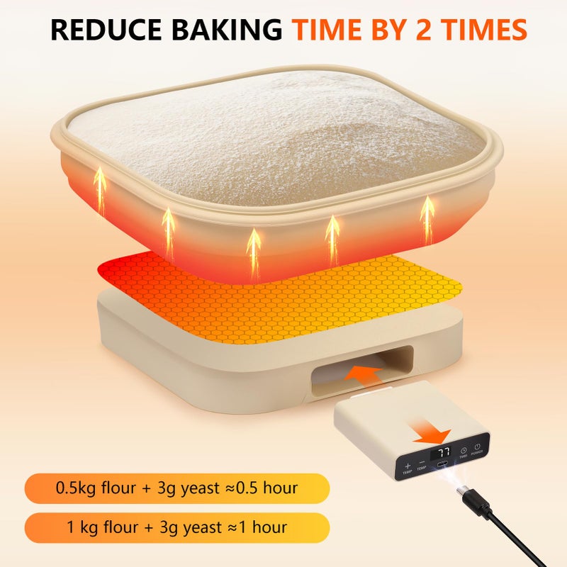 Uoxfill Upgrade Heating Sourdough Bread Proofing Basket Set, Electric Thermostatic Silicone banneton bread proofing basket,Sourdough bread baking supplies,8.7 Inch Square Foldable Sourdough Proofing Bowl - Image 2