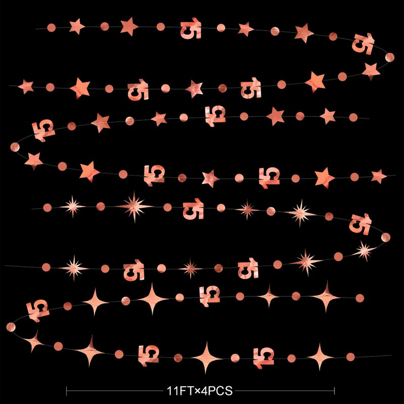 pinkblume Rose Gold 15Th Birthday Decorations Number 15 Circle Dot Twinkle Star Garland Metallic Hanging Streamer Bunting Banner Backdrop For Girls Boys Fifteen Year Old Birthday 15Th Anniversary Party Supplies - Image 2