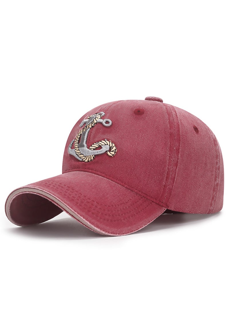 Generic New Coated Washed Distressed Baseball Cap Unisex Casual Soft-Top Sun Hat Trendy Wine red  - Image 1