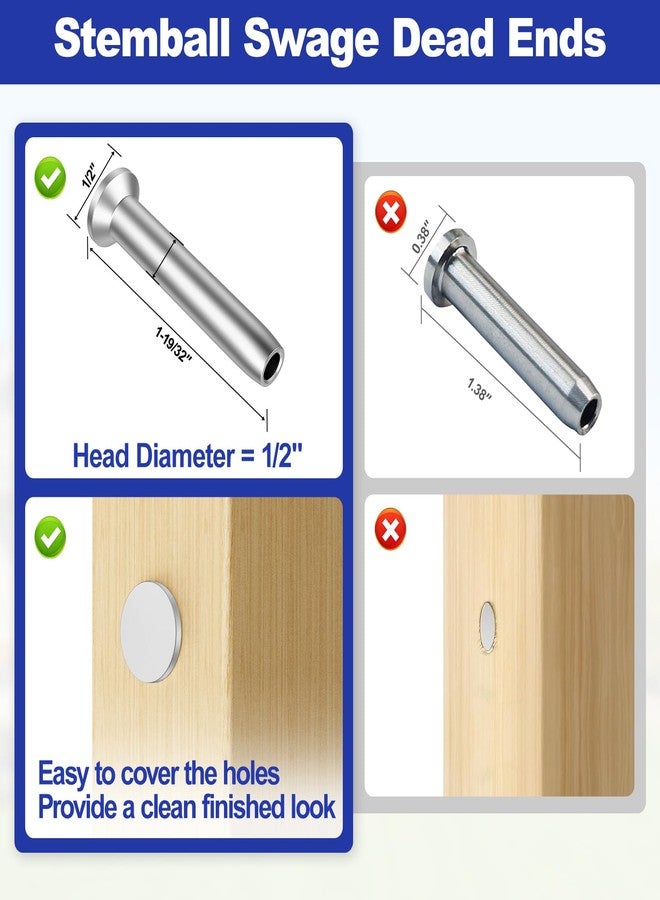 BLIKA 40Pack 3/16" Stainless Steel Stemball Swage Dead Ends for Deck Cable Railing, Invisible Cable Railing Hardware for Wood/Metal Posts, 3/16" Stemball Swage Terminal - Image 4