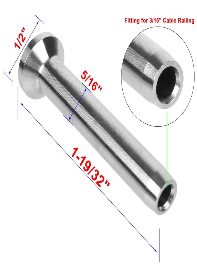 BLIKA 40Pack 3/16" Stainless Steel Stemball Swage Dead Ends for Deck Cable Railing, Invisible Cable Railing Hardware for Wood/Metal Posts, 3/16" Stemball Swage Terminal - Image 2