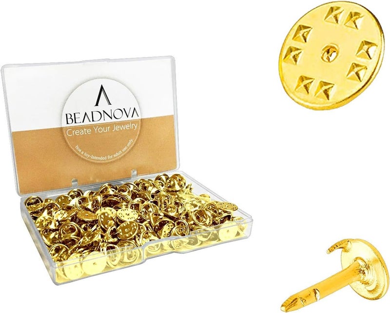 BEADNOVA 150 Pairs Butterfly Pin Backs Clutch Tie Tacks Backs for Lapel Pins Blank with Backing Gold 150 Sets - Image 1