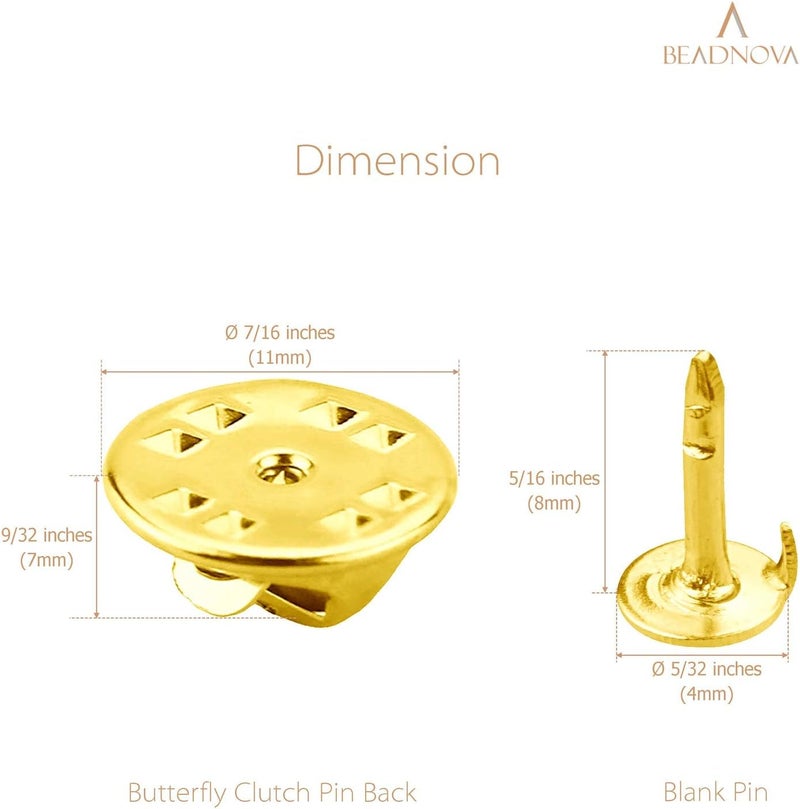 BEADNOVA 150 Pairs Butterfly Pin Backs Clutch Tie Tacks Backs for Lapel Pins Blank with Backing Gold 150 Sets - Image 3
