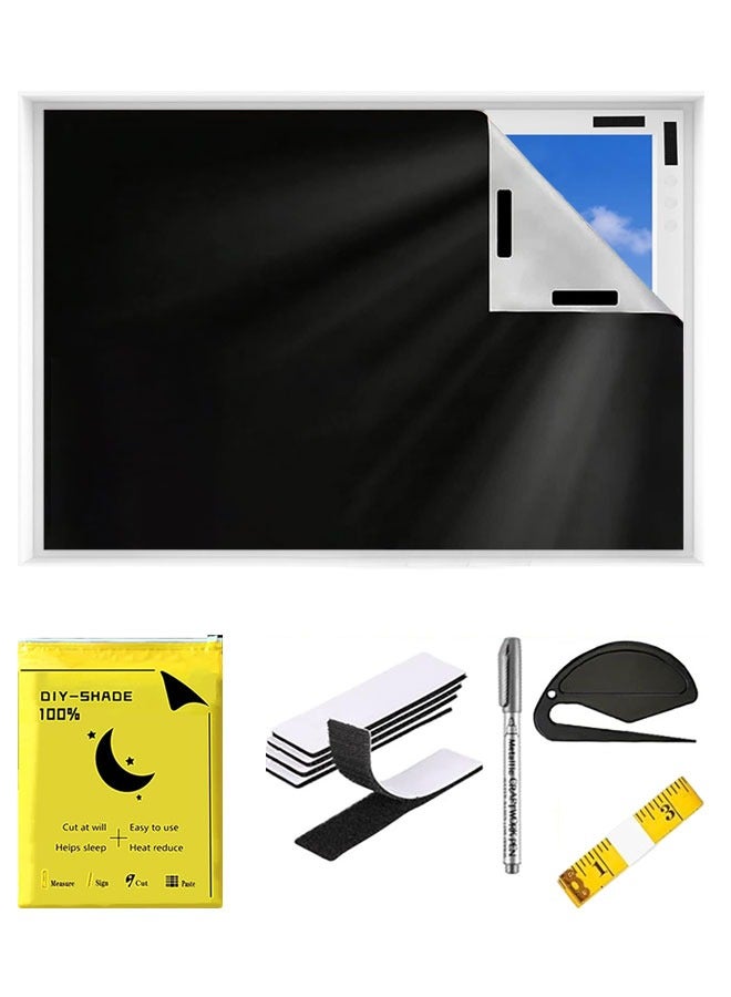 وهاواي 1.45mX3m Portable Blackout Curtains, 100% Blackout Blinds for Windows, No Need for Drilling, Portable Window Curtains Easy to Cut Fit for Bedroom, TV Room and Baby Room Black & Silver - Image 1