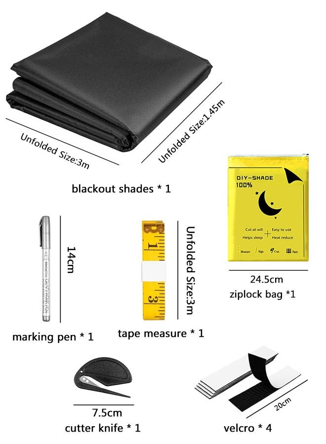 وهاواي 1.45mX3m Portable Blackout Curtains, 100% Blackout Blinds for Windows, No Need for Drilling, Portable Window Curtains Easy to Cut Fit for Bedroom, TV Room and Baby Room Black & Silver - Image 2