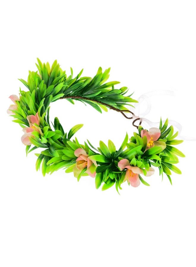DDazzling DDazzling Hawaii Flowers Garland Headdress Flower Clip with Necklace Party Theam Dress Up Accessory Set (Green Pink Blue)  - Image 2