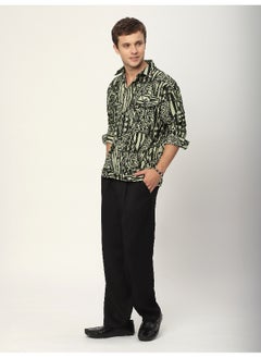 Green and Black Abstract Print Shacket