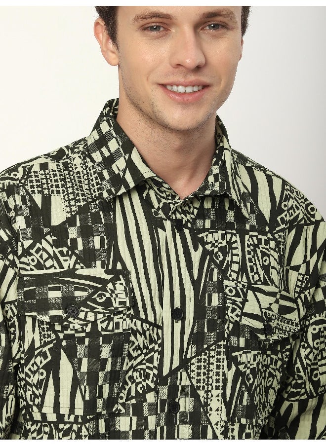 Beyoung - Green and Black Abstract Print Shacket - Image 1