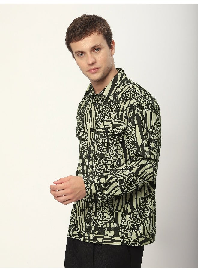 Beyoung - Green and Black Abstract Print Shacket - Image 1