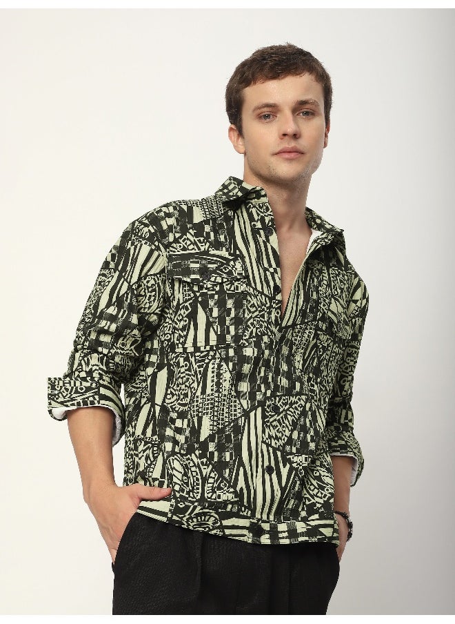 Beyoung - Green and Black Abstract Print Shacket - Image 1